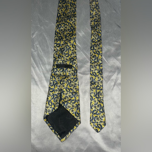 Men’s Dunhill Gold Blue Geometric Designer Luxury Silk Tie - Picture 3 of 4